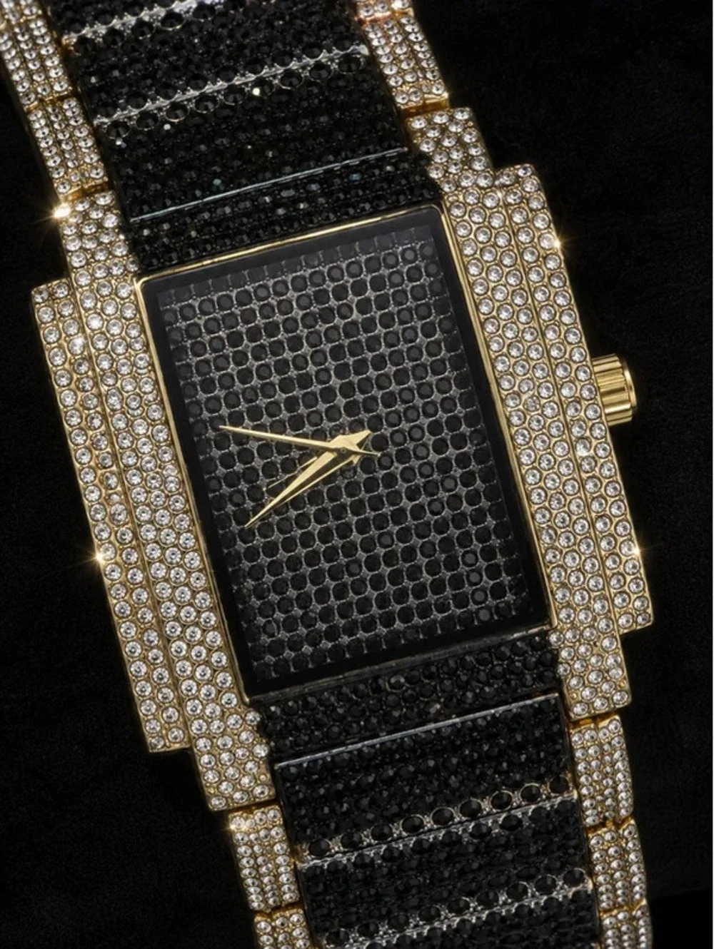 #596  42mm Luxury Iced Out Bling Chandelier Watch – Black & Gold Tone